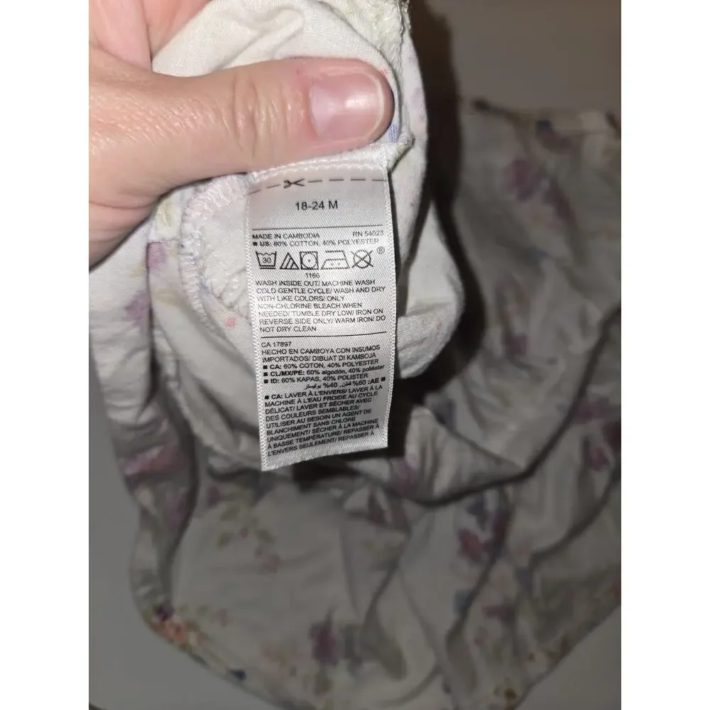 Old Navy Baby Girls 18-24M Floral Tiered Dress Ivory Purple Blue 3/4 Sleeve